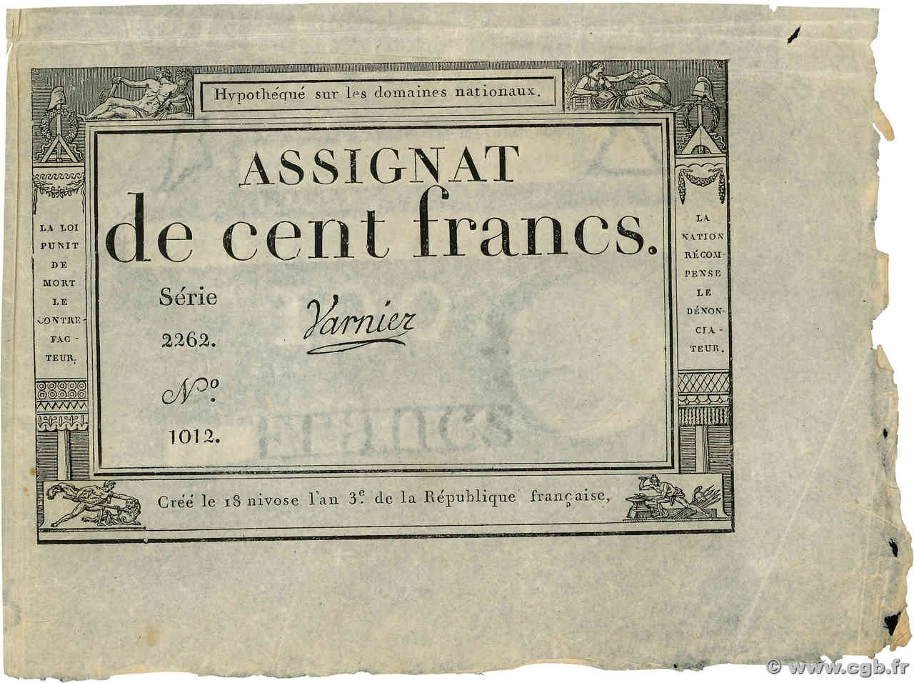 100 Francs FRANCE  1795 Ass.48a XF