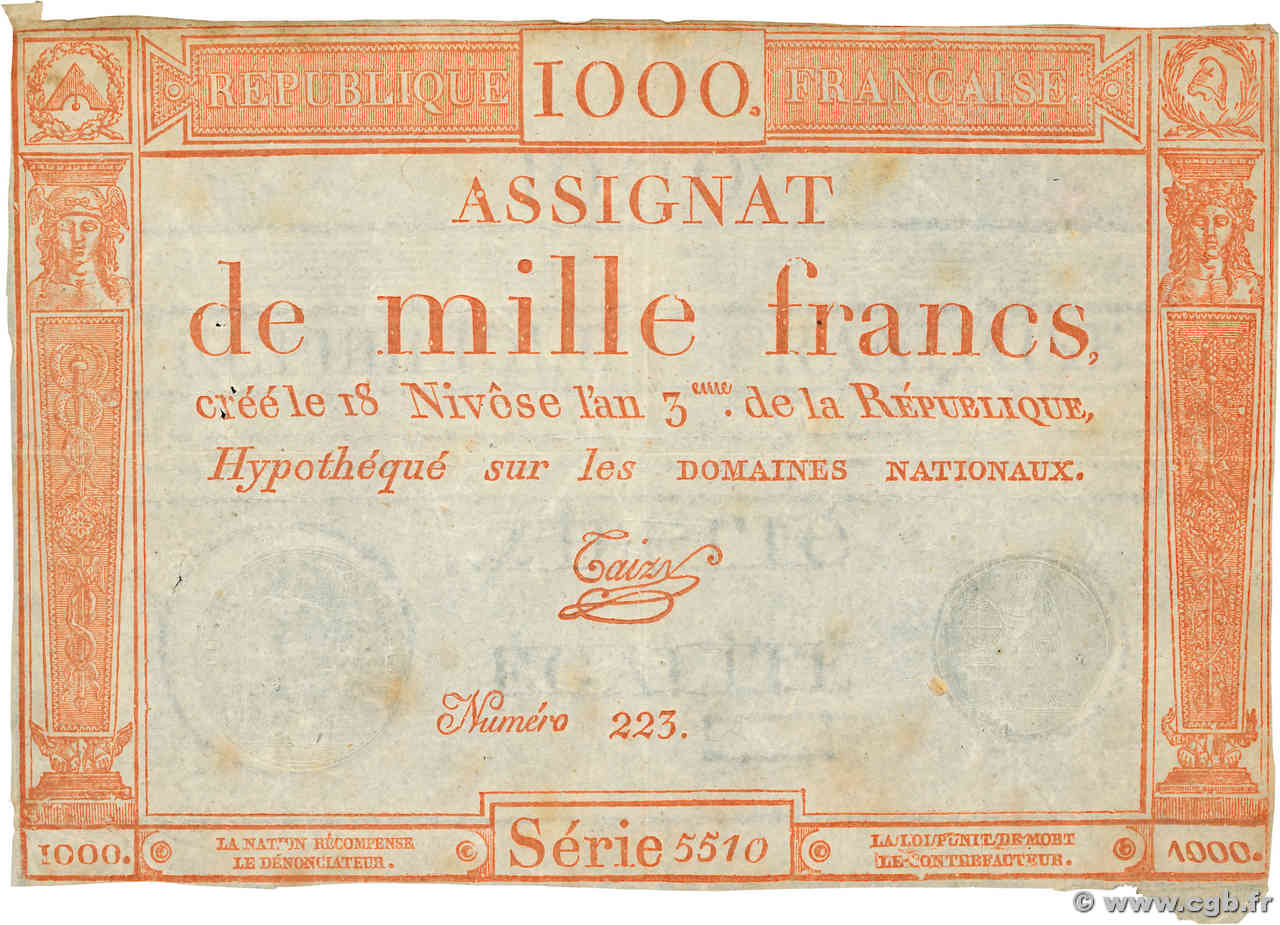 1000 Francs FRANKREICH  1795 Ass.50a S