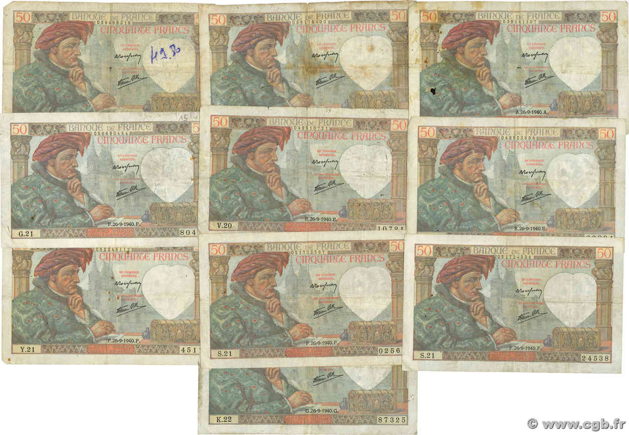 50 Francs JACQUES CŒUR Lot FRANCE  1940 F.19.03 B à TB