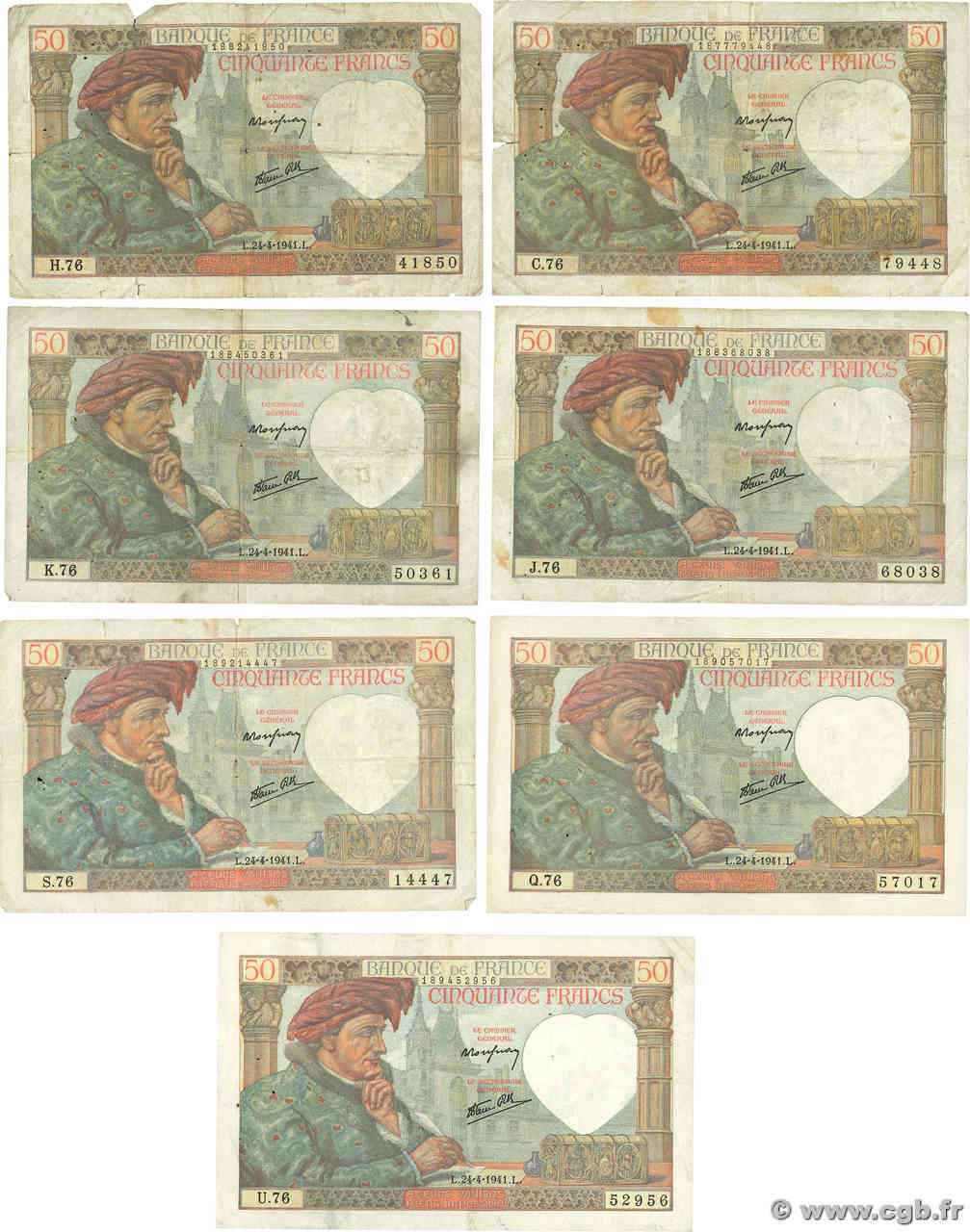 50 Francs JACQUES CŒUR Lot FRANCIA  1941 F.19.09 BC+