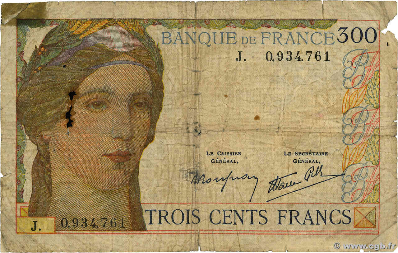 300 Francs FRANKREICH  1938 F.29.01 fSGE