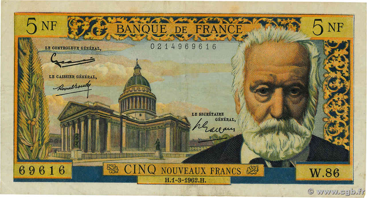 5 Nouveaux Francs VICTOR HUGO FRANKREICH  1962 F.56.11 fSS