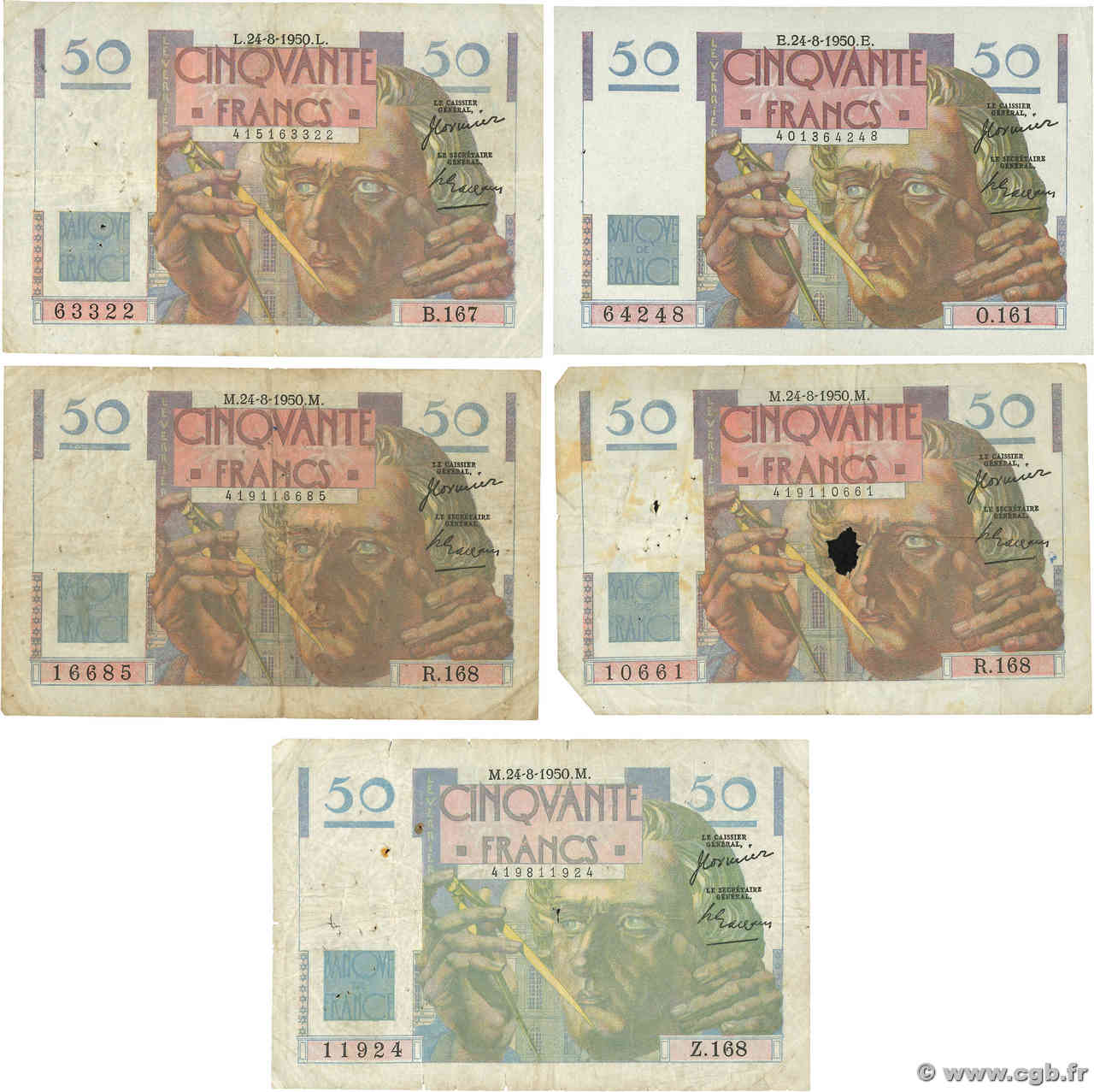 50 Francs LE VERRIER Lot FRANCE  1950 F.20.16 TB