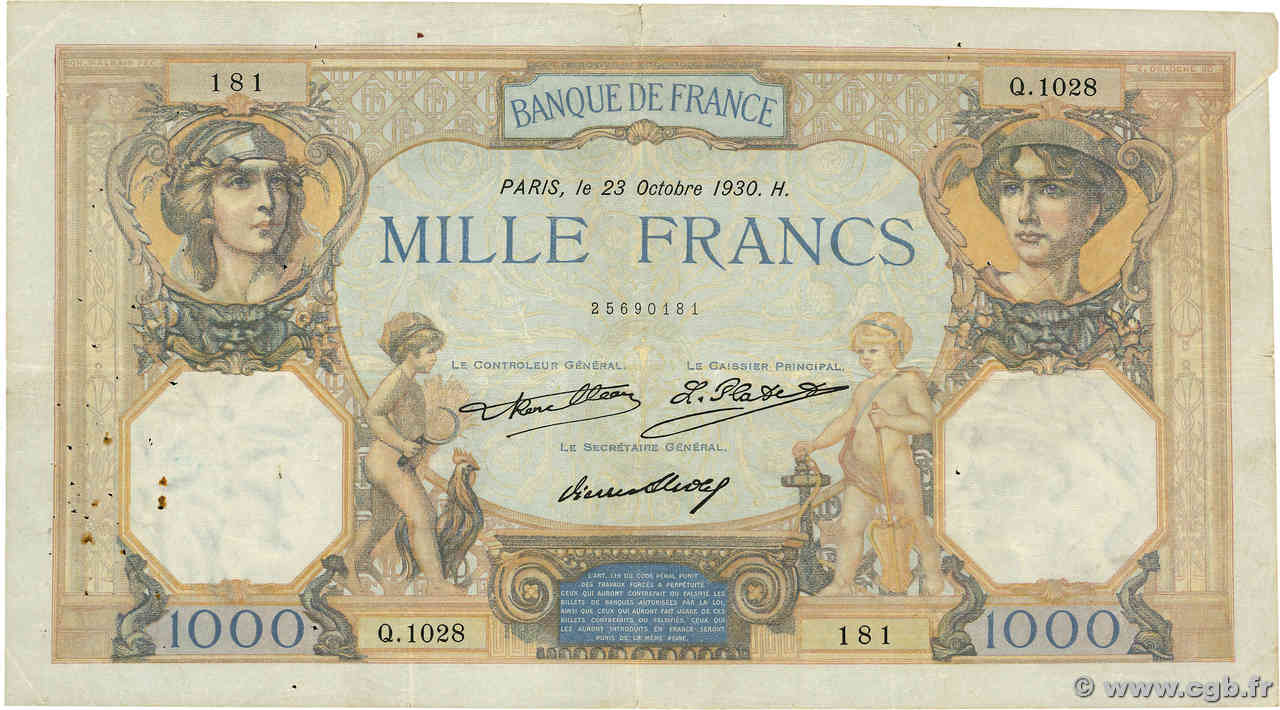 1000 Francs CÉRÈS ET MERCURE FRANKREICH  1930 F.37.05 S