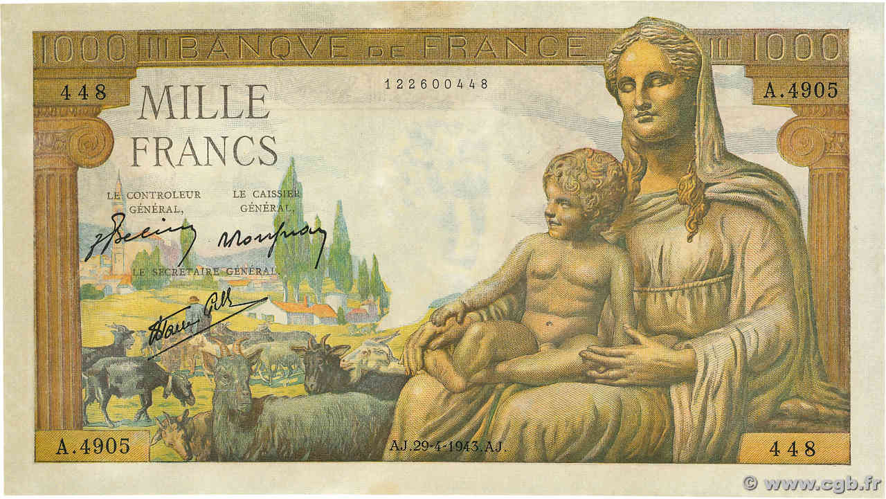 1000 Francs DÉESSE DÉMÉTER FRANCIA  1943 F.40.22 AU