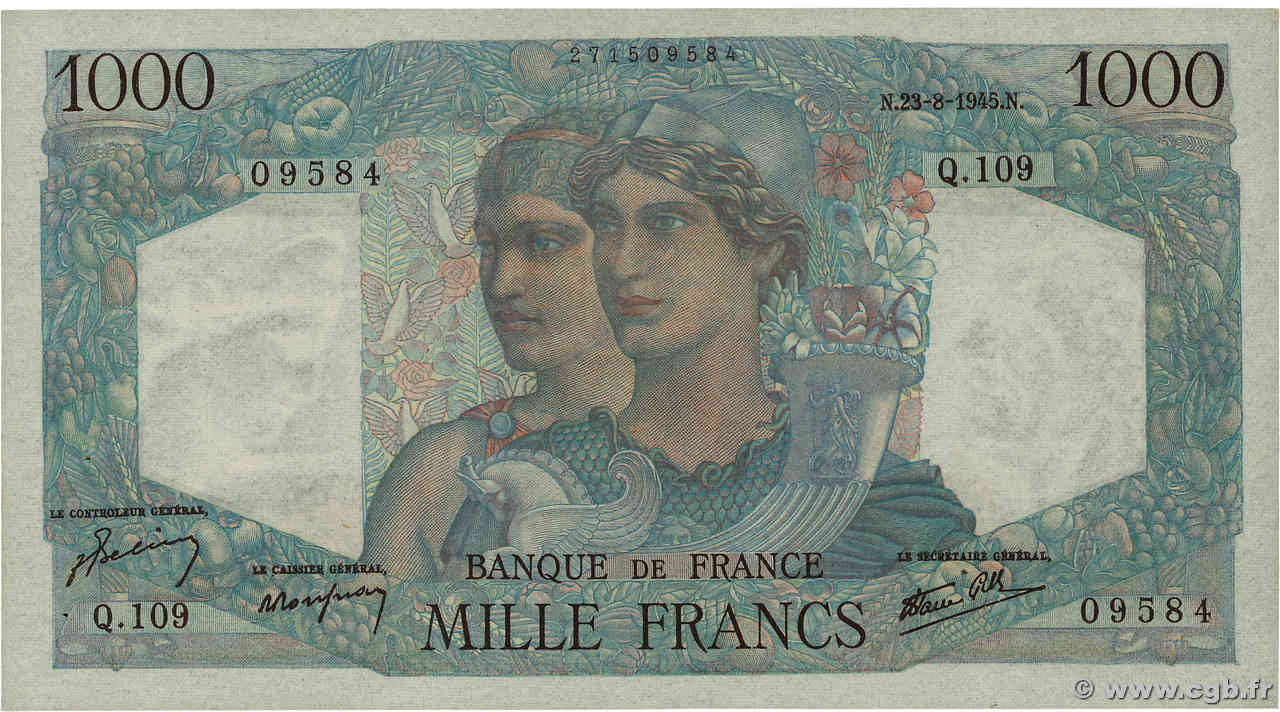 1000 Francs MINERVE ET HERCULE FRANKREICH  1945 F.41.07 fST