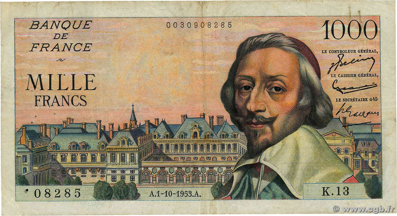 1000 Francs RICHELIEU FRANCE  1953 F.42.03 pr.TTB
