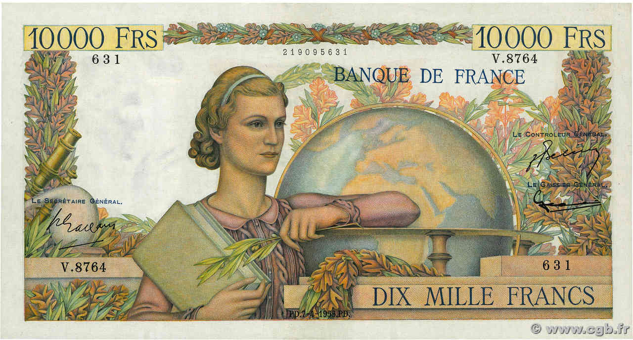 10000 Francs GÉNIE FRANÇAIS FRANCIA  1955 F.50.74 SPL