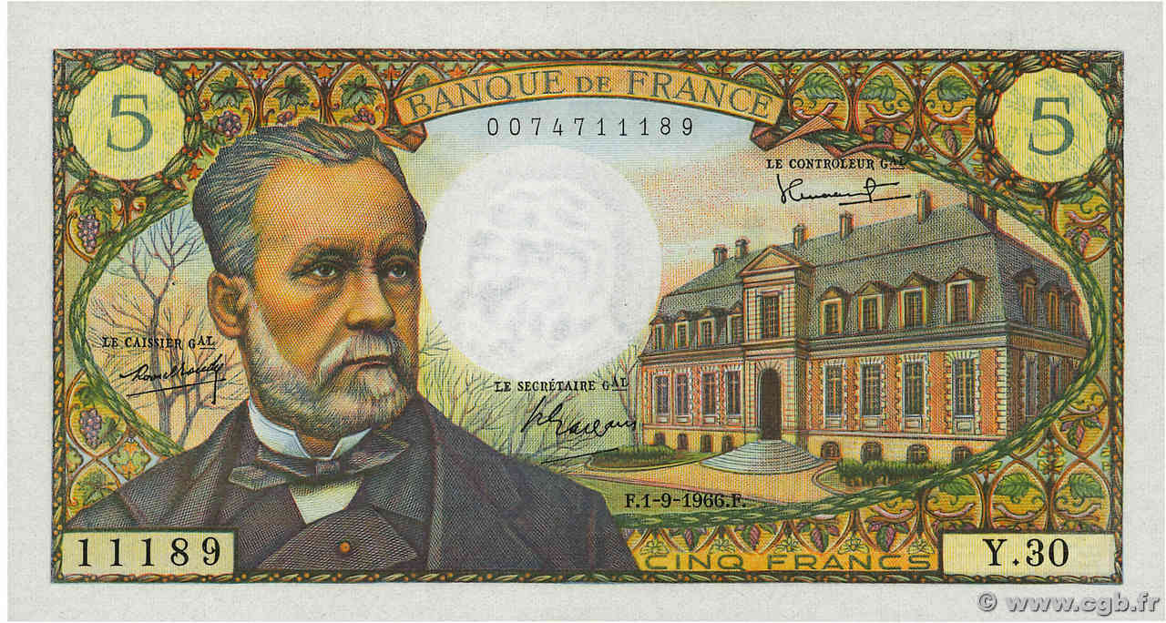 5 Francs PASTEUR FRANKREICH  1966 F.61.03 fST