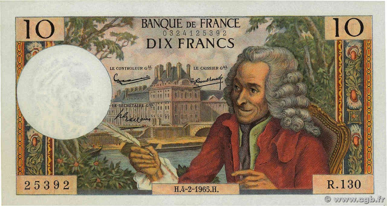 10 Francs VOLTAIRE FRANCIA  1965 F.62.13 q.FDC