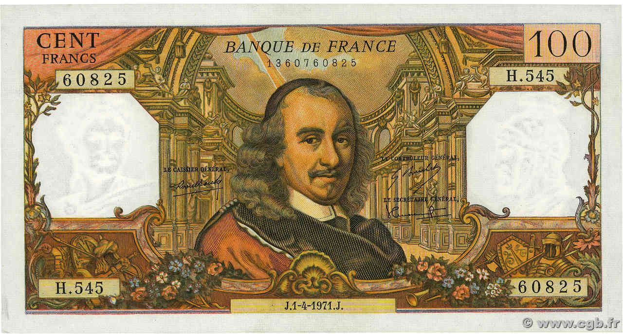 100 Francs CORNEILLE FRANCIA  1971 F.65.35 SC