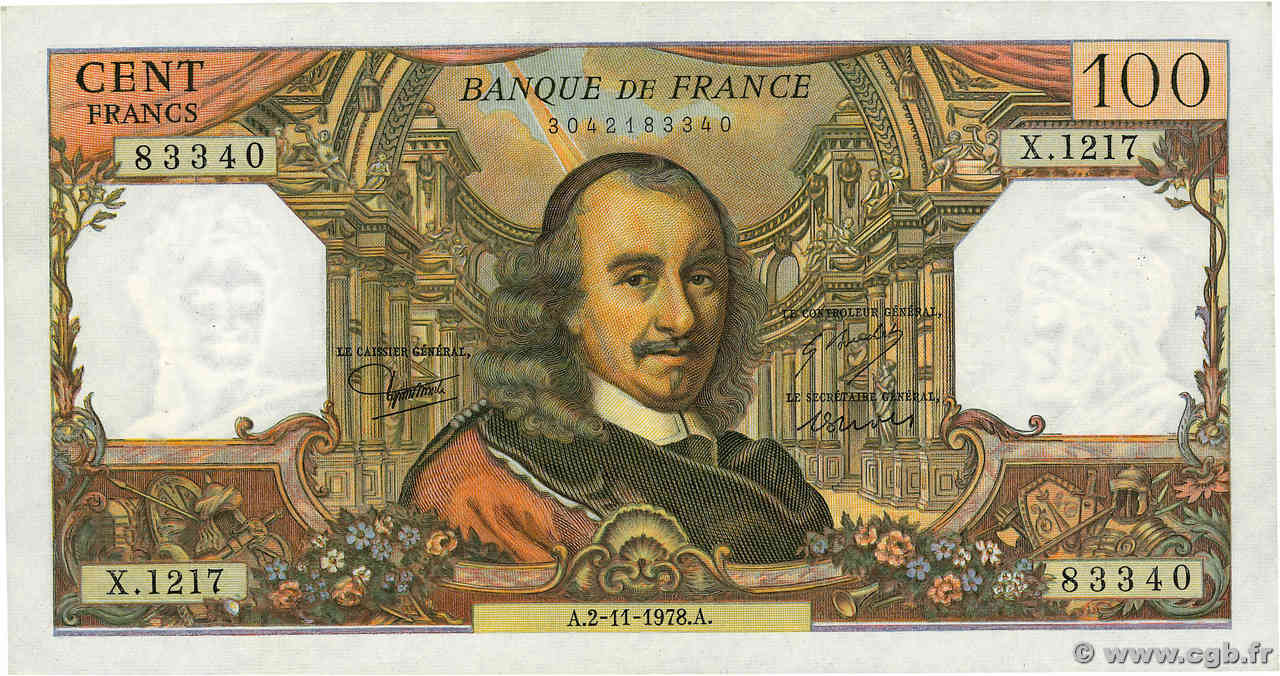 100 Francs CORNEILLE FRANKREICH  1978 F.65.64 fVZ