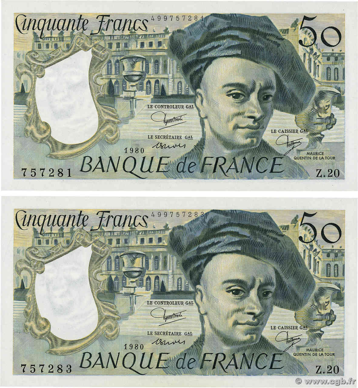 50 Francs QUENTIN DE LA TOUR Lot FRANCIA  1980 F.67.06 SC+