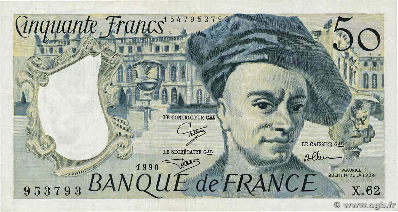 50 Francs QUENTIN DE LA TOUR FRANCE  1990 F.67.16 VF+