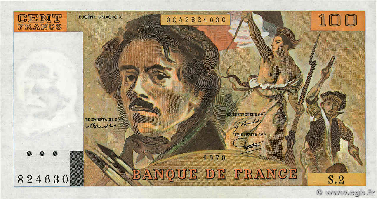 100 Francs DELACROIX FRANCE  1978 F.68.02 AU