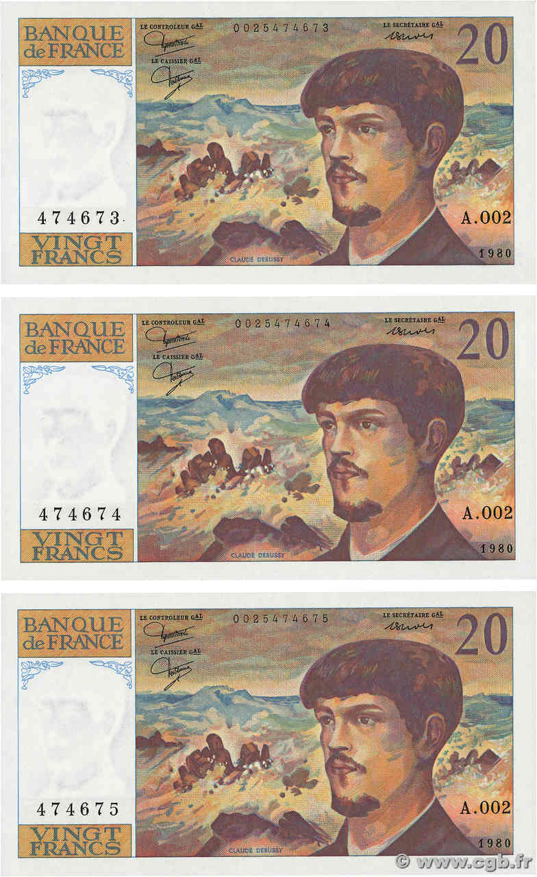 20 Francs DEBUSSY Consécutifs FRANKREICH  1980 F.66.01A2 fST+