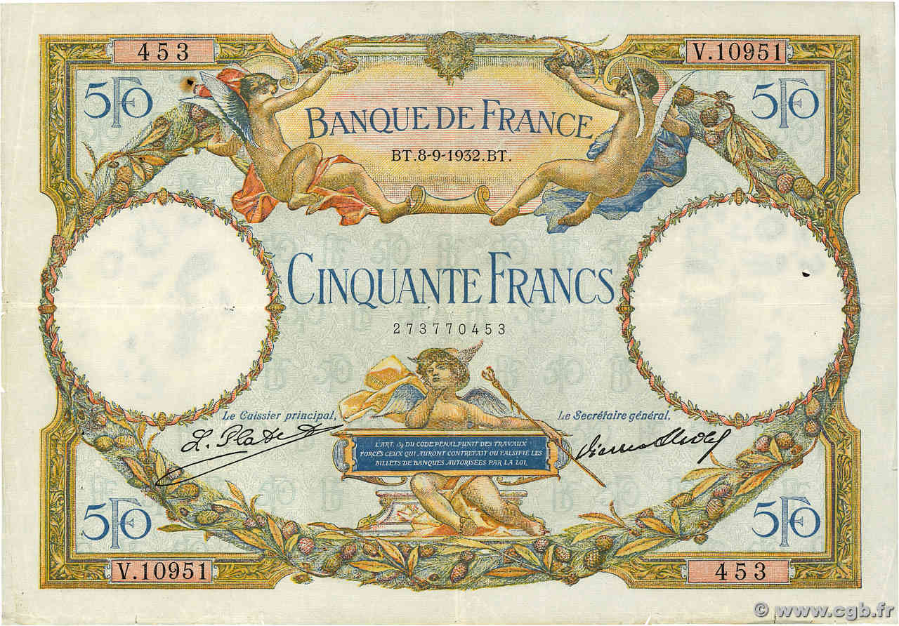 50 Francs LUC OLIVIER MERSON type modifié FRANCE  1932 F.16.03 pr.TTB