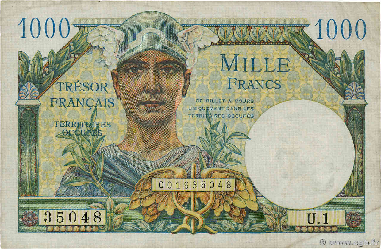 1000 Francs TRÉSOR FRANÇAIS FRANCE  1947 VF.33.01 TTB