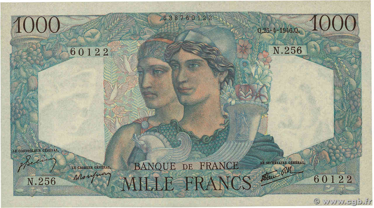 1000 Francs MINERVE ET HERCULE FRANCE  1946 F.41.13 AU