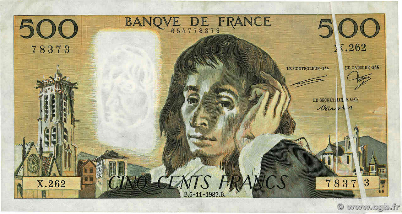 500 Francs PASCAL Fauté FRANCIA  1987 F.71.37 EBC