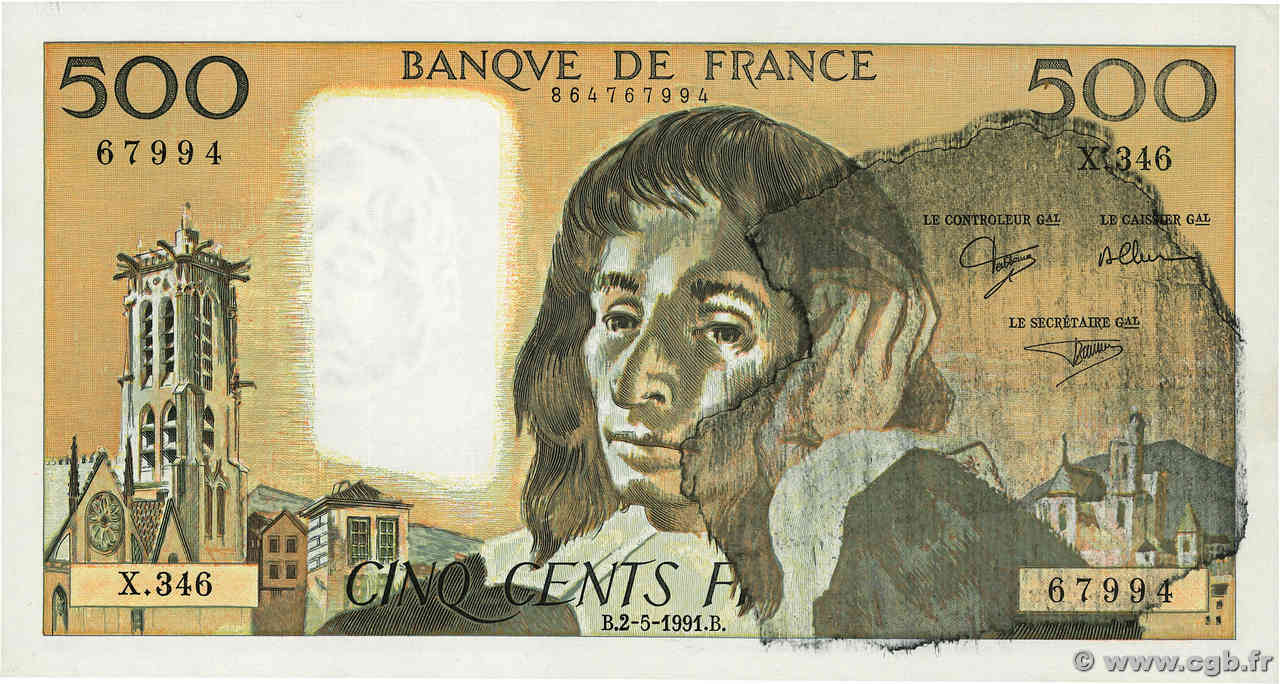 500 Francs PASCAL Fauté FRANCE  1991 F.71.47 SUP+