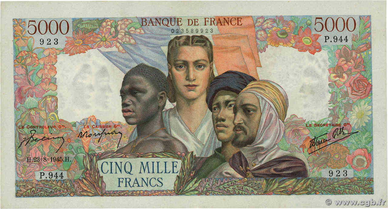 5000 Francs EMPIRE FRANÇAIS FRANKREICH  1945 F.47.40 fVZ