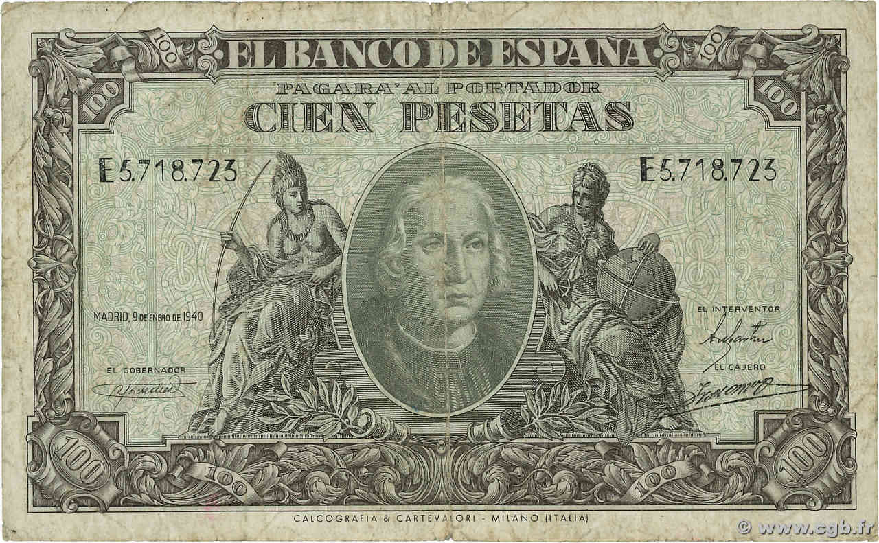100 Pesetas ESPAGNE  1940 P.118a B+