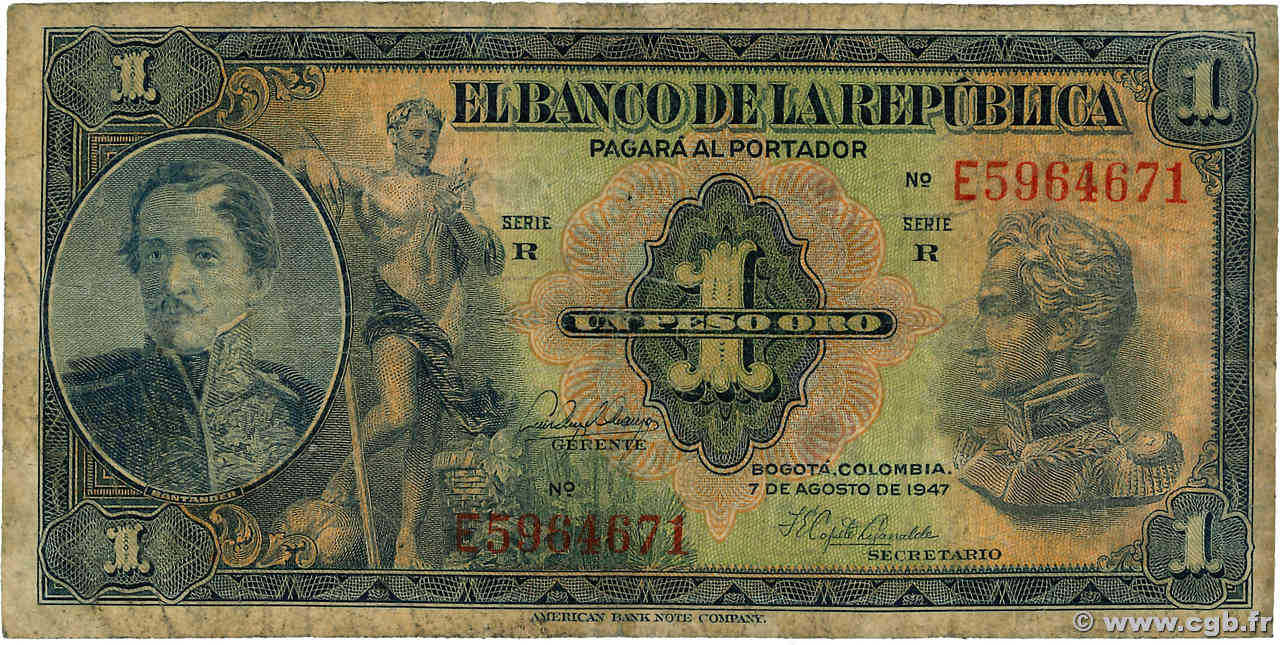 1 Peso Oro COLOMBIE  1946 P.380e B