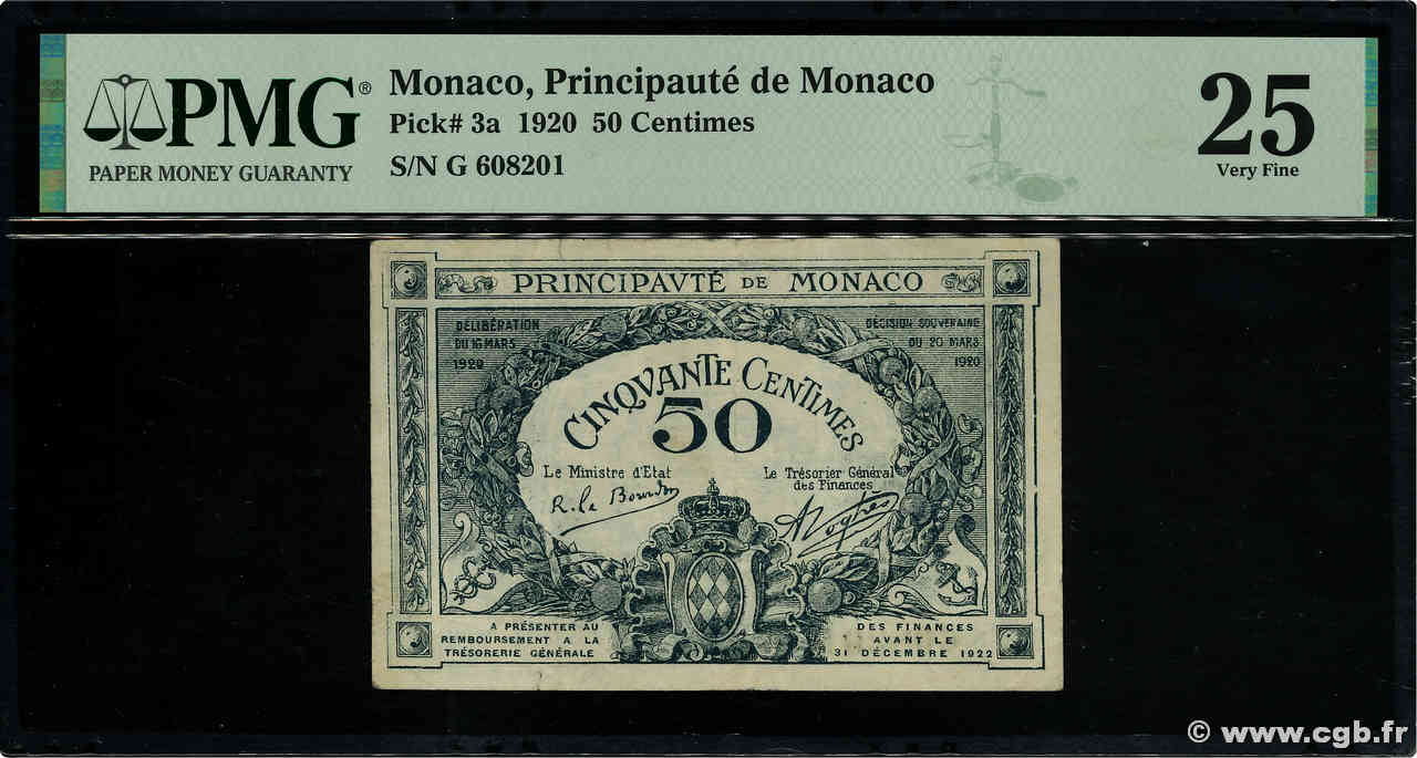 50 Centimes MONACO  1920 P.03a VF