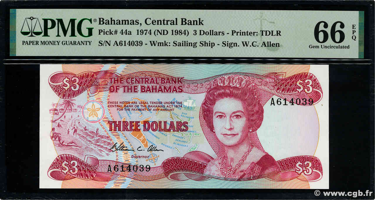 3 Dollars BAHAMAS  1974 P.44a FDC