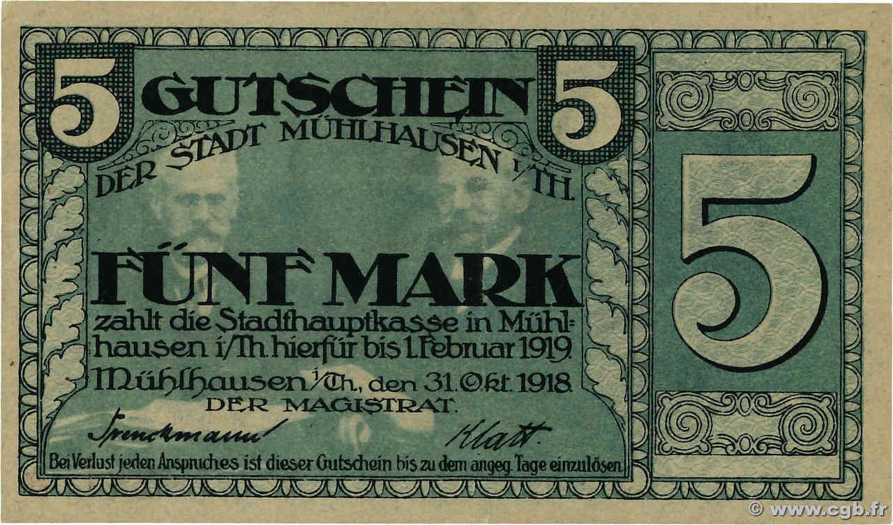 5 Mark ALLEMAGNE Mulhouse 1918 JP.68-284 SUP