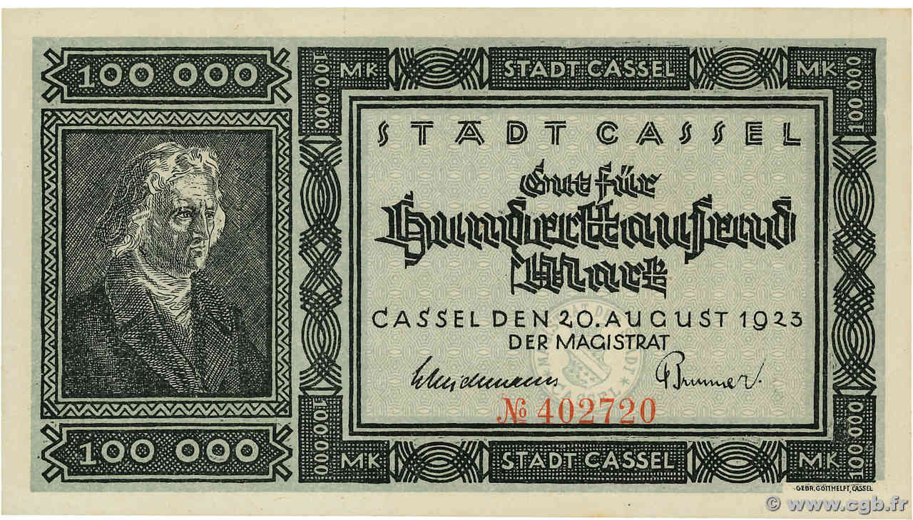 100000 Mark ALLEMAGNE Cassel 1923  pr.NEUF