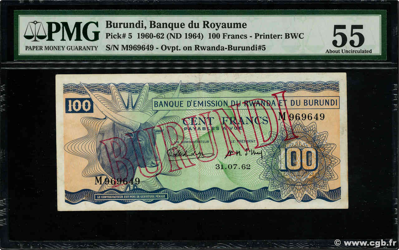 100 Francs BURUNDI  1962 P.05 SPL