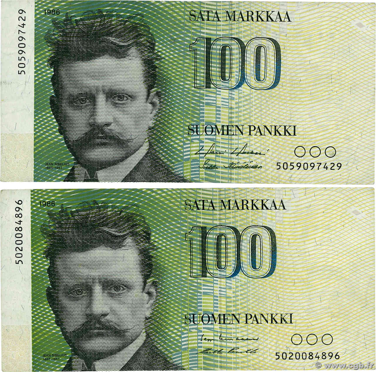100 Markkaa Lot FINLAND 1986 P.115 511007 Banknotes