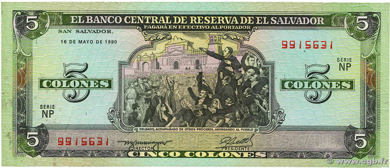 5 Colones SALVADOR  1990 P.138 SPL