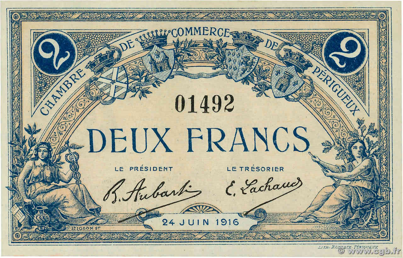 2 Francs FRANCE Regionalismus und verschiedenen Périgueux 1916 JP.098.20 fST