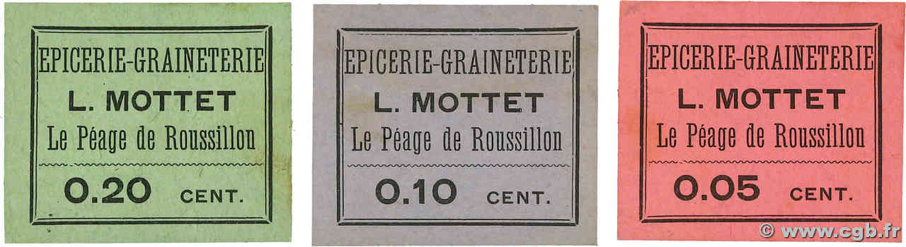 5, 10 et 20 Centimes Lot FRANCE régionalisme et divers Péage de Roussillon 1917 JP.38-76/77/78 SPL