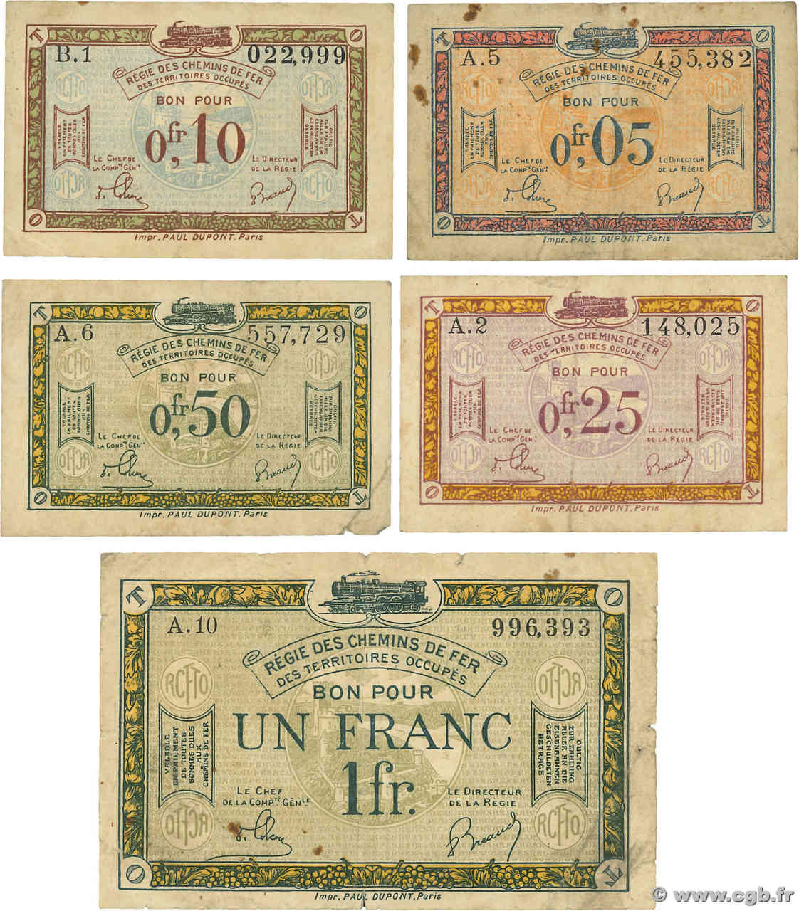 5 au 50 Centimes et 1 Franc Lot FRANCE regionalismo y varios  1918 JP.135.01 au 05 RC a BC