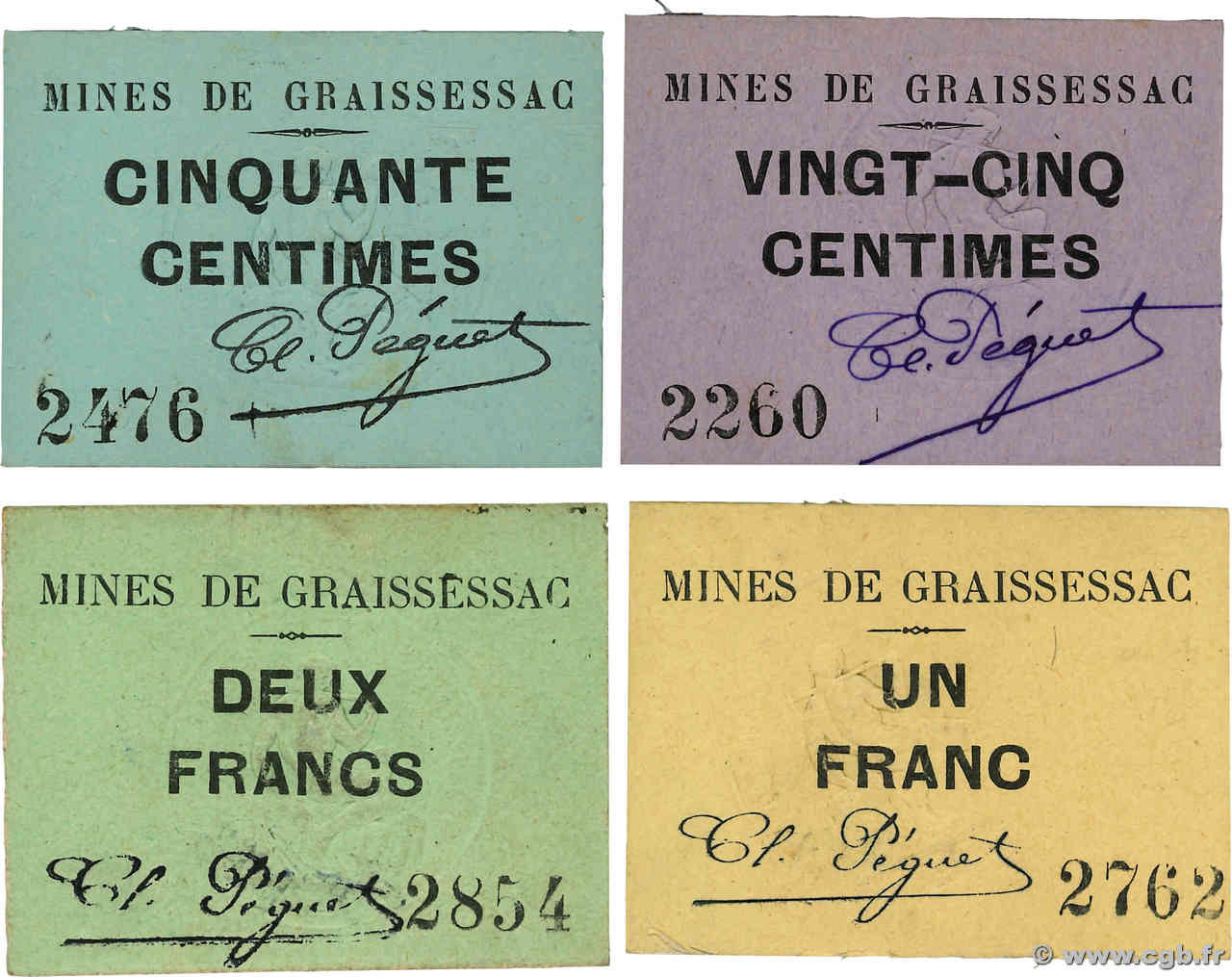 25, 50 Centimes et 1, 2 Francs Lot FRANCE regionalismo e varie Graissessac 1914 JP.34-46/47/48/49 SPL