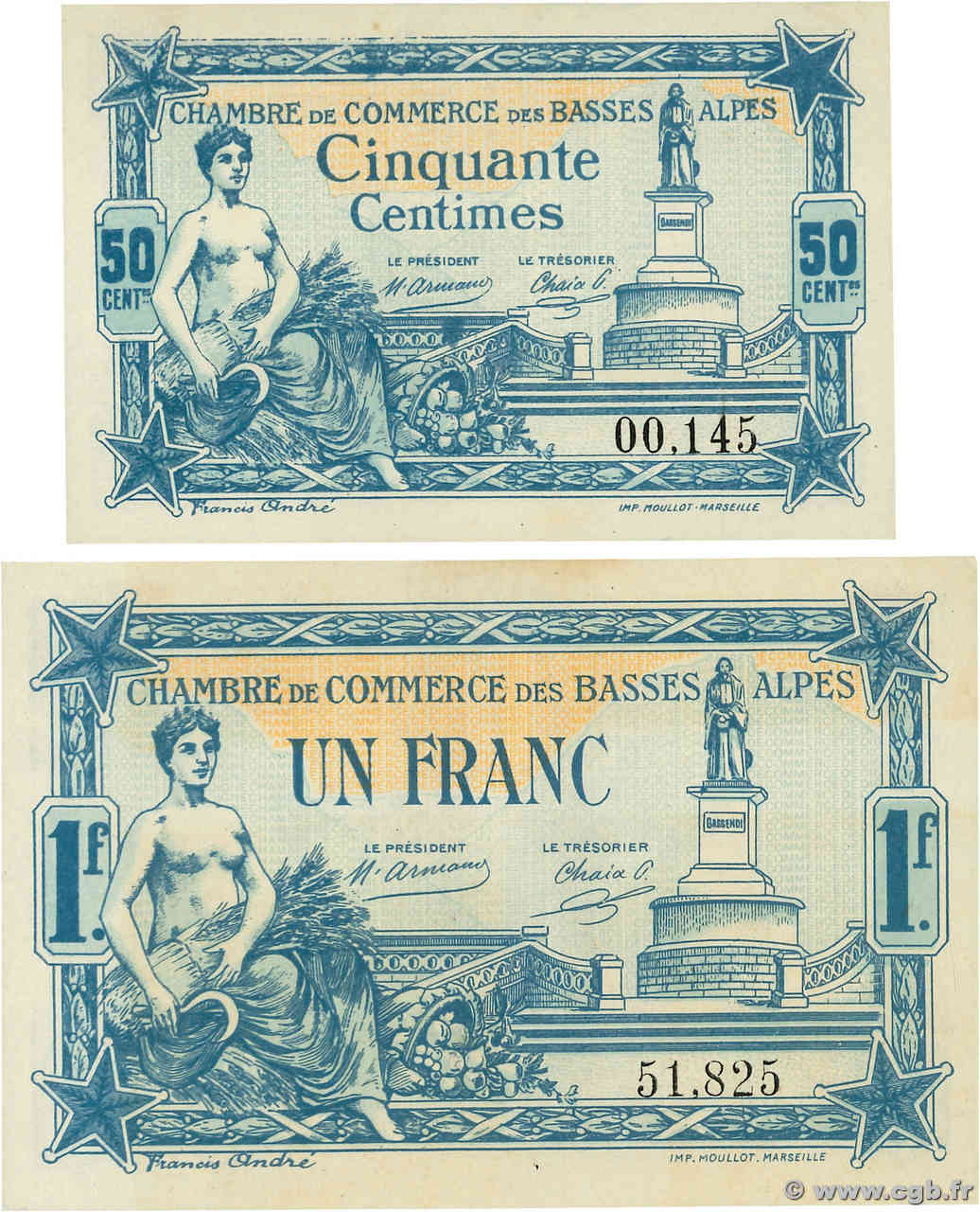 50 Centimes et 1 Franc Lot FRANCE Regionalismus und verschiedenen Basses-Alpes 1917 JP.020.01 et 02 fST