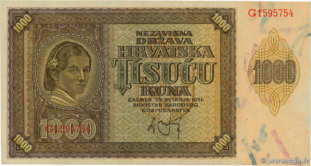 1000 Kuna KROATIEN  1941 P.04a ST