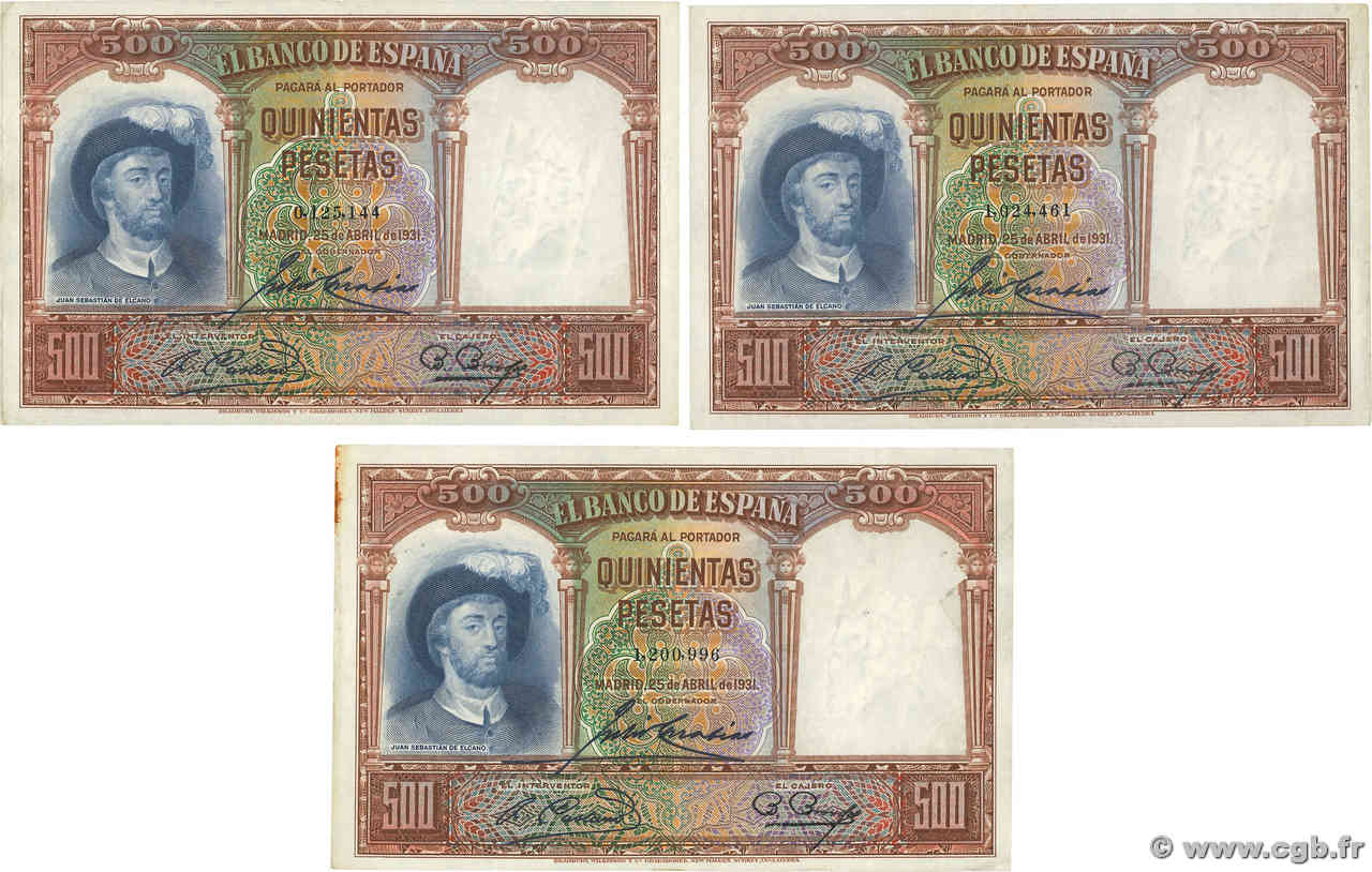 500 Pesetas Lot SPAGNA  1931 P.084 BB