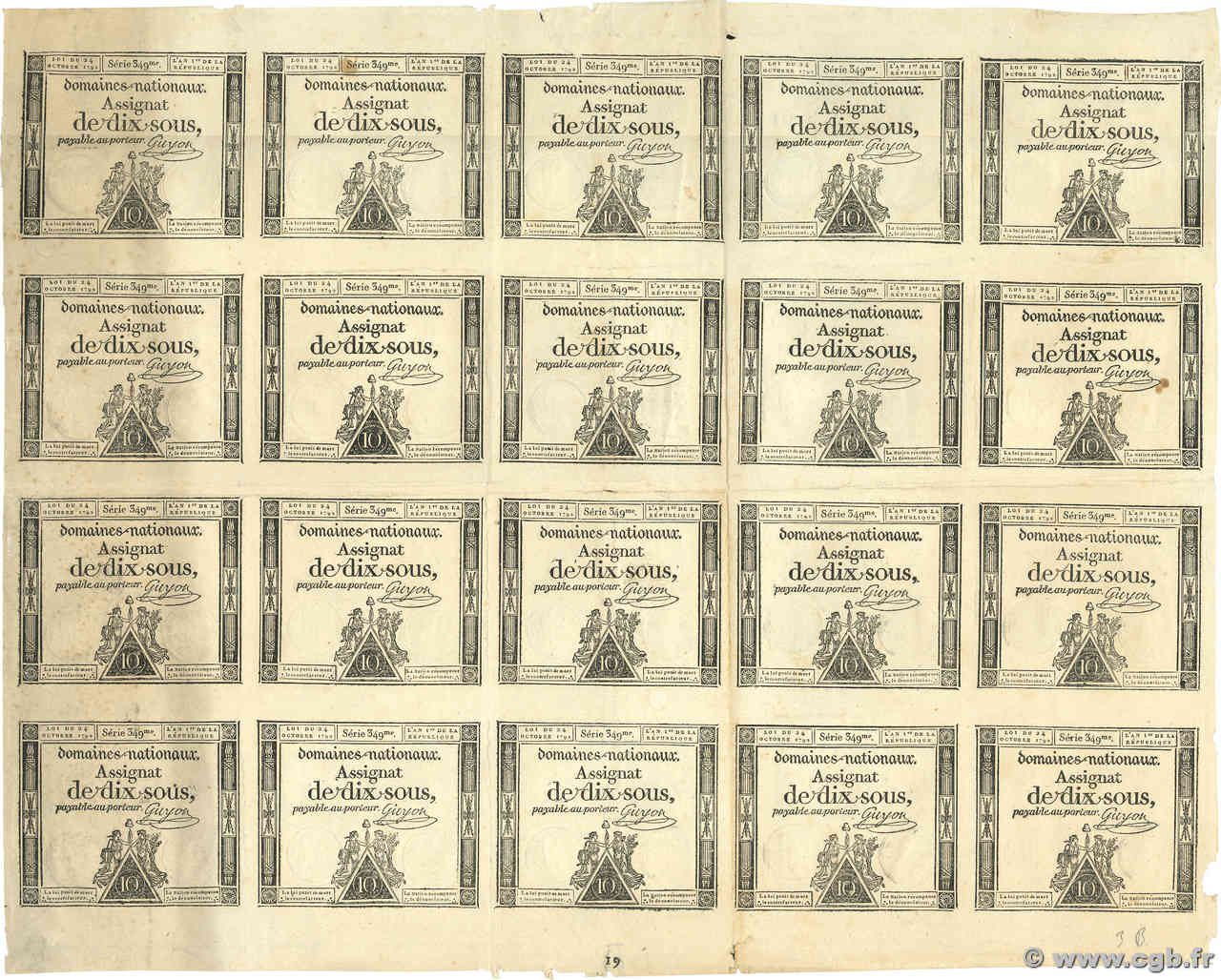 10 Sous variété Planche FRANCIA  1792 Ass.34b-p BB