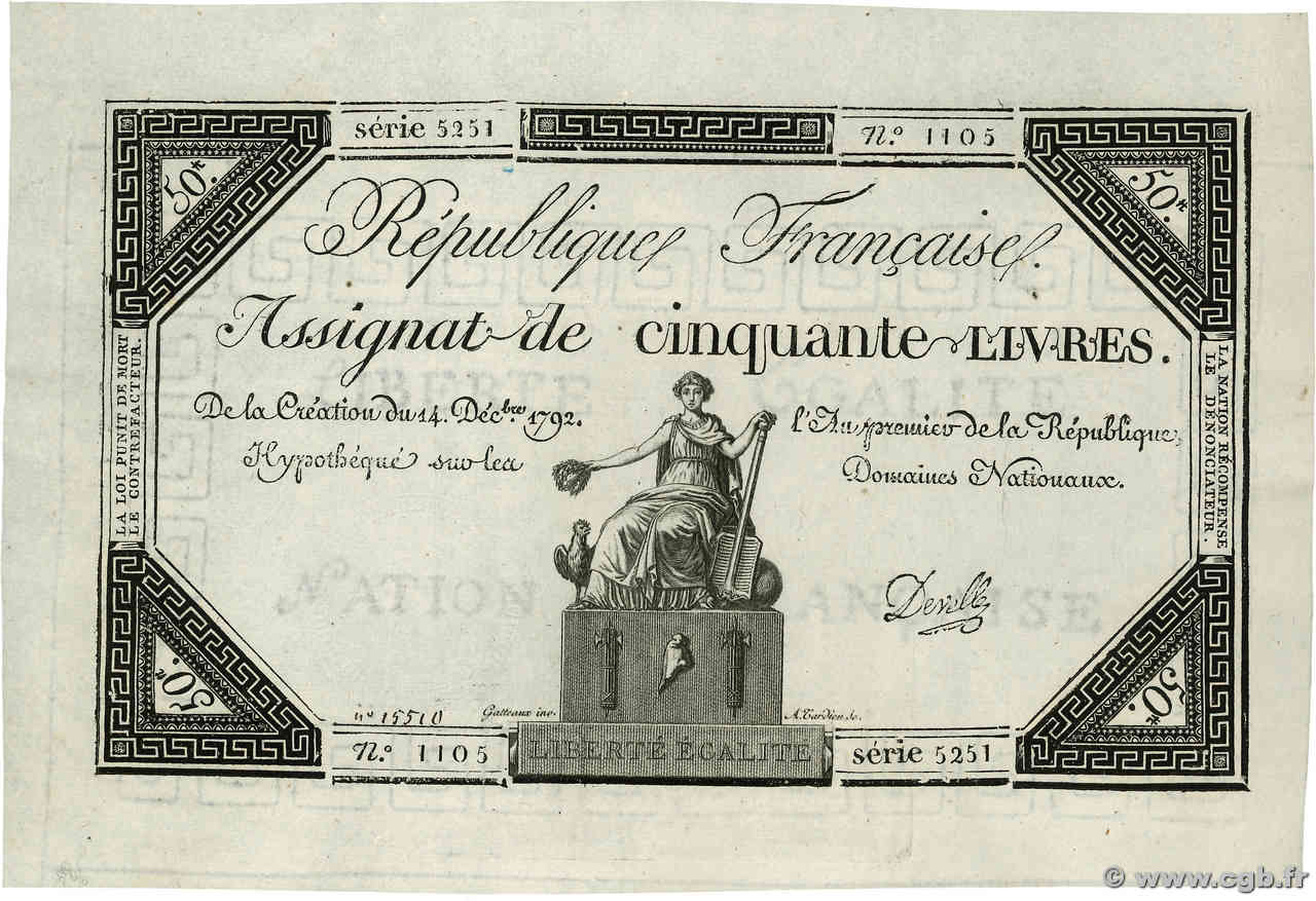 50 Livres FRANCE  1792 Ass.39a AU