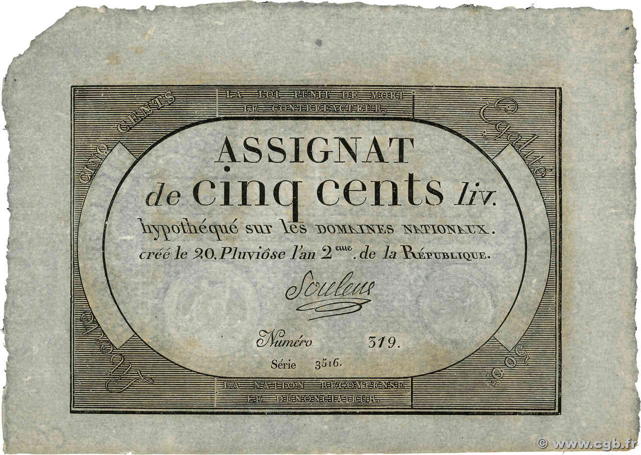 500 Livres FRANCE  1794 Ass.47a SPL+