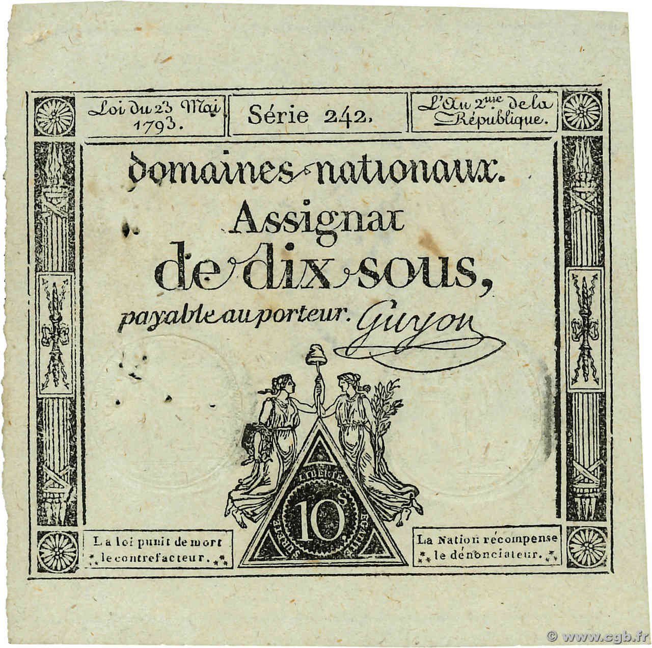 10 Sous Vérificateur FRANCE  1793 Ass.40v TTB+