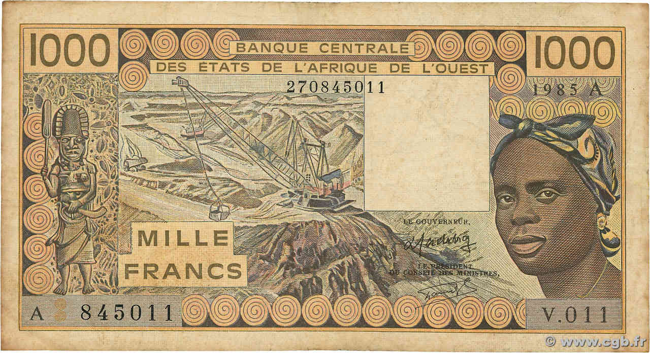 1000 Francs ÉTATS DE L AFRIQUE DE L OUEST  1985 P.107Af TB