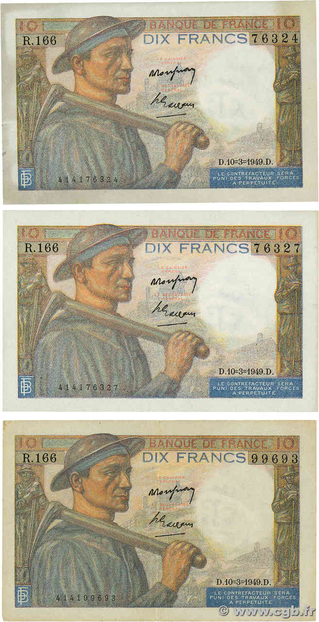 10 Francs MINEUR Lot FRANCE  1949 F.08.20 XF-