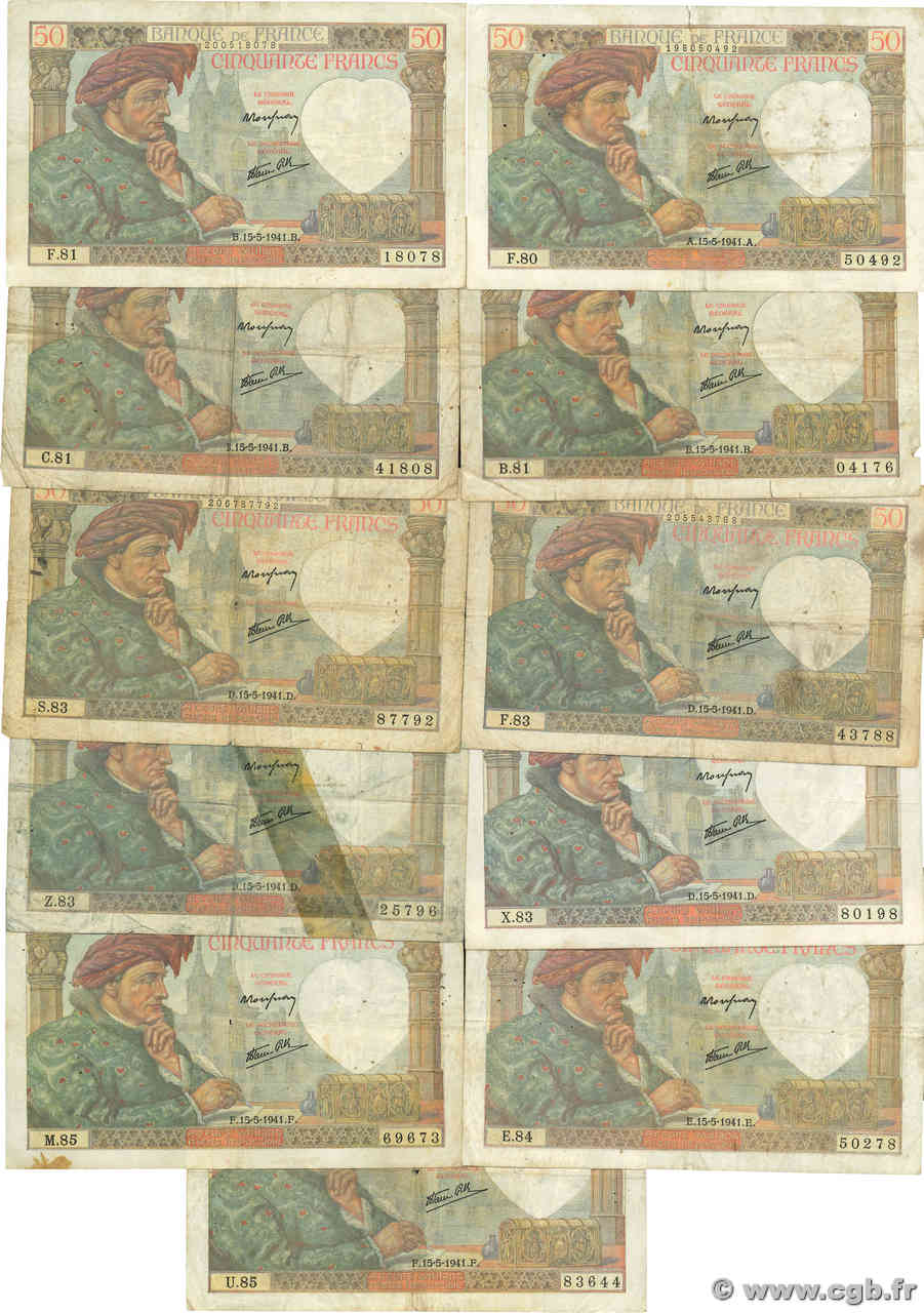 50 Francs JACQUES CŒUR Lot FRANCIA  1941 F.19.11 MB