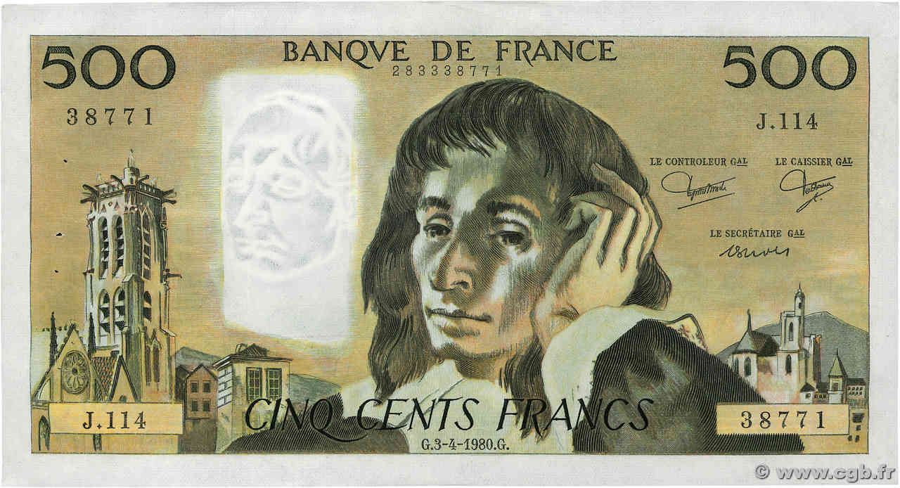 500 Francs PASCAL FRANCE  1980 F.71.21 SUP